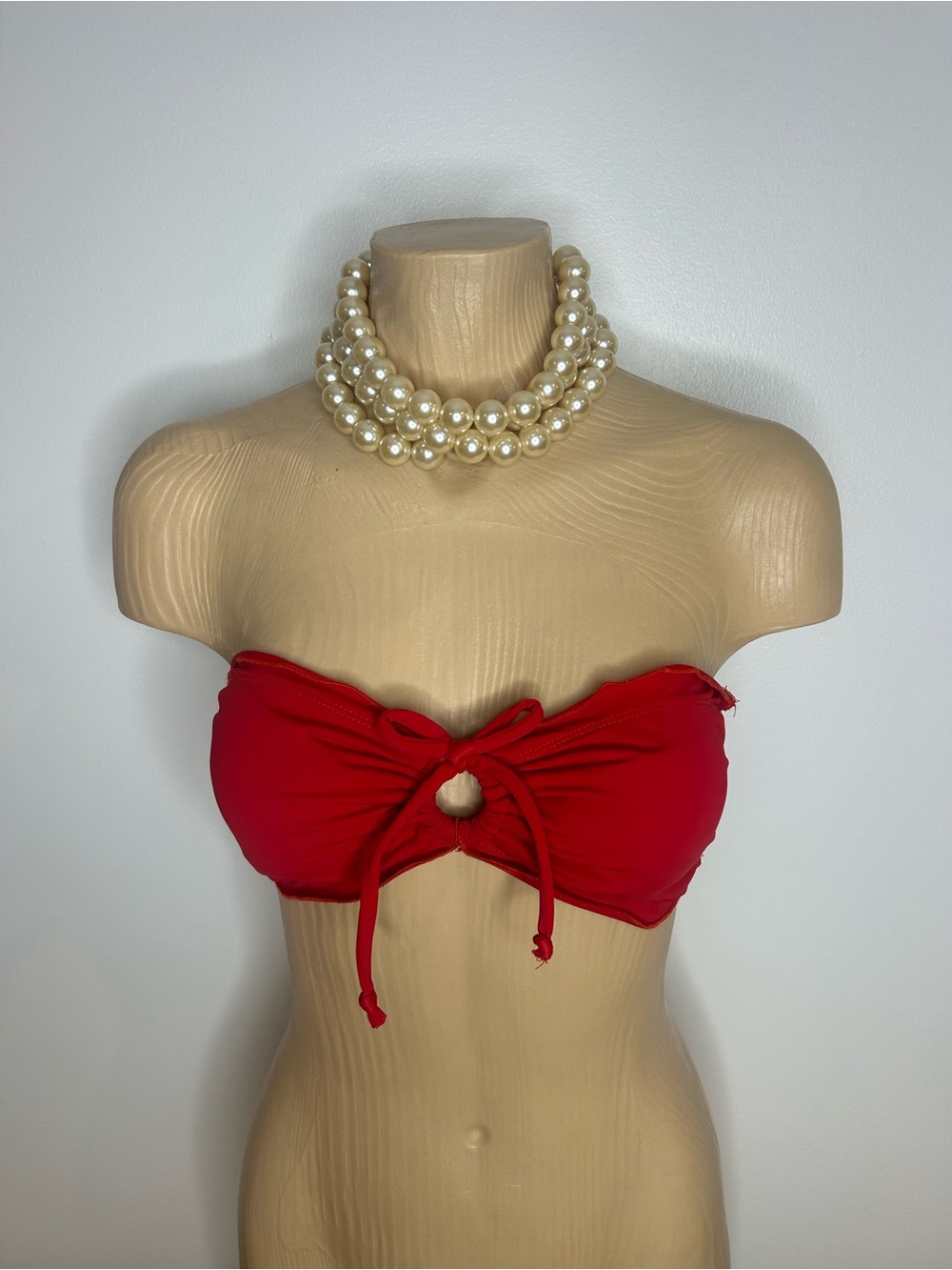 Homemade Red Strapless Tie-Front Bandeau Bikini Top❤️L